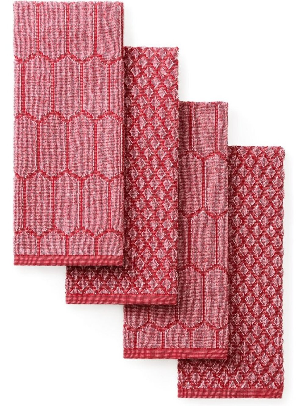 4-Pack Honeycomb Chambray Kitchen Towels, 100% Cotton, Absorbent Terrycloth, Red